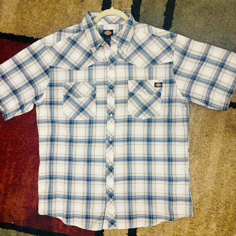Dickies Pearl Snap Plaid Western Cowboy Rodeo Short Sleeve Shirt Size Small